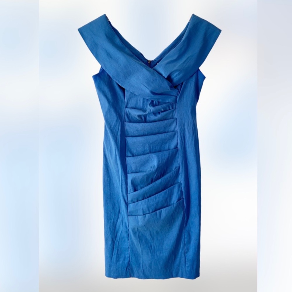 Calvin Klein Blue Sheath Dress with Ruching Size 8